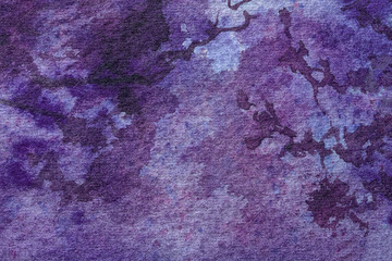 Abstract art background navy blue colors. Watercolor painting on canvas with dark purple stains and gradient.