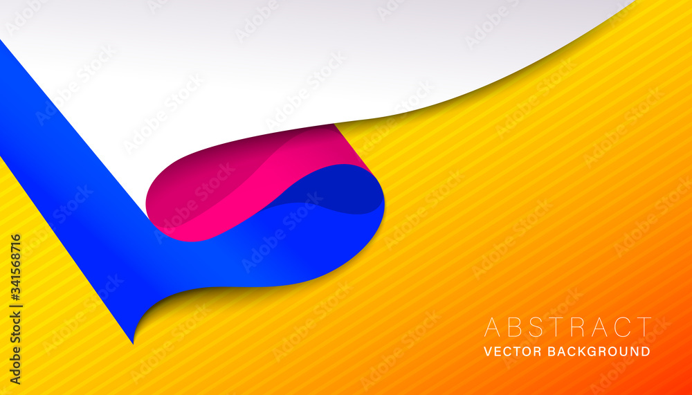Wall mural abstract vivid color material design background with curled paper graphic. vector illustration. web 