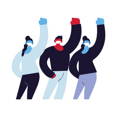 fighter people using face masks