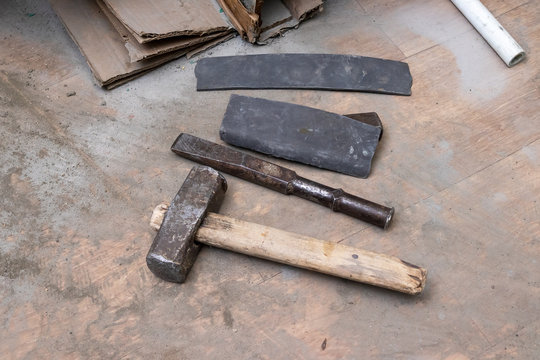 Tools for working on stone. Hammer and chisel, hammer and nails
