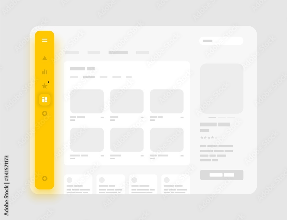 Poster app sidebar menu concept. wireframes screens. dashboard ui and ux kit design. use for mobile app or 