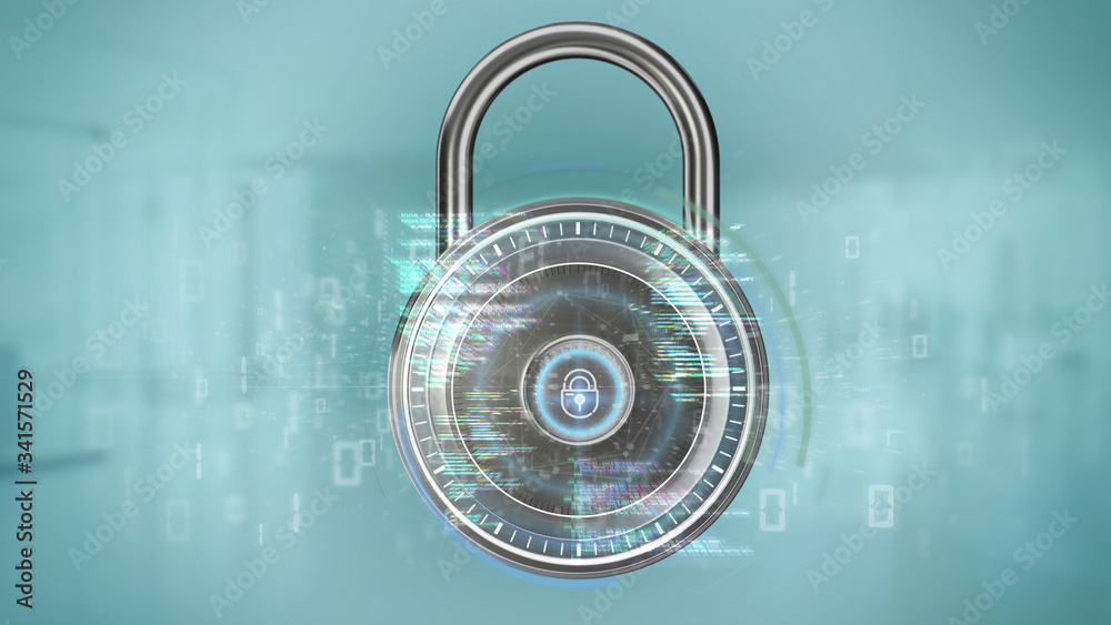 Poster padlock and security data - 3d rendering
