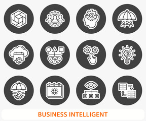 Business Intelligence icon set. Vector illustration. Round button.