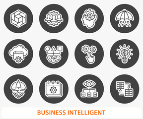 Obraz premium Business Intelligence icon set. Vector illustration. Round button.