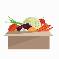 Cardboard box with vegetables and fruits for delivery