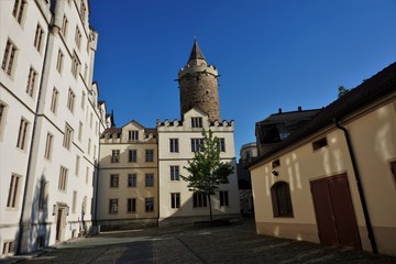 Fototapeta na wymiar Wendish tower in Bautzen behind old caserne