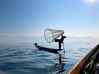 myanmar, inle, lake, ミャンマー, インレー湖, ボート遊覧で片足漁法を遊覧