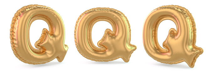 Capital letter Q. Uppercase. Inflatable gold balloon on background. 3D