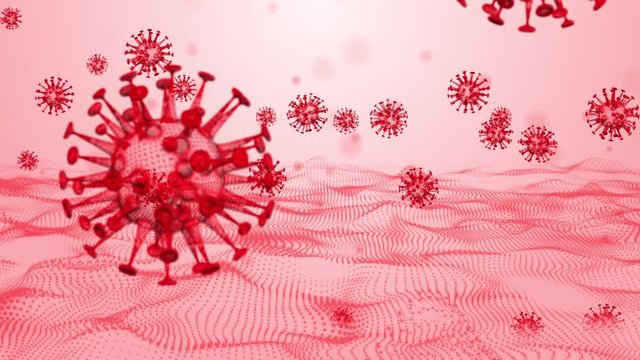 Corona virus background, The corona virus is rising up in the waves, Red and Pink tone, Motion Graphic, corona virus background.