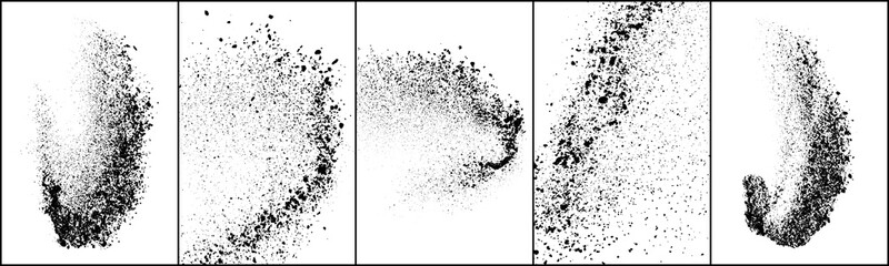 Black particle explosion set dust splatter powder cloud texture
