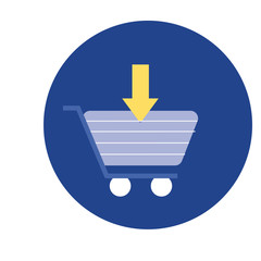 shopping cart trolley with arrow download block and flat style icon