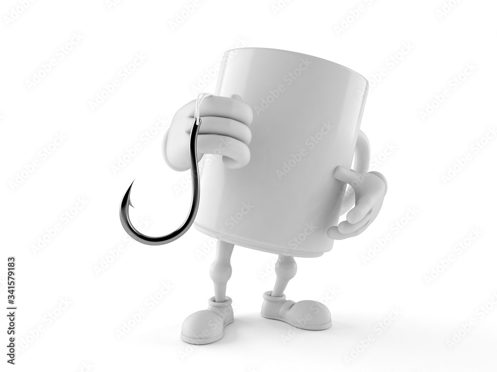 Canvas Prints mug character holding fishing hook