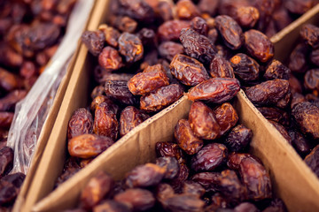 Bag full of dry dates. Traditional arab food