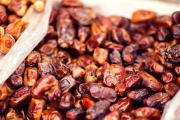 Bag full of dry dates. Traditional arab food