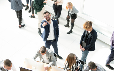 top view. business team operates in a modern office