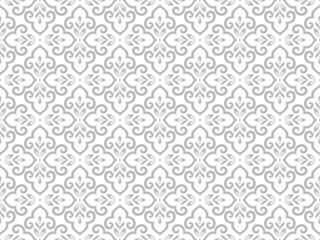 Flower geometric pattern. Seamless vector background. White and grey ornament.