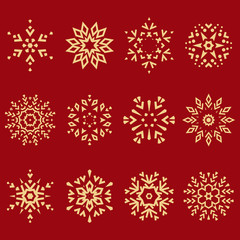 Obraz na płótnie Canvas Snowflakes icon collection. Graphic modern gold and red ornament