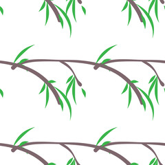 Abstract vector seamless pattern. Simple branch with leaves. Perfect for wallpaper, paper, background, textures, ornament