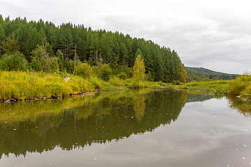 Fototapeta na wymiar Ay river near Veselovka village. Zlatoust sity, Chelyabinsk region, South Ural, Russia