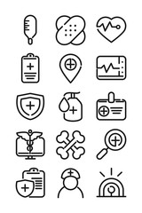 medical and health care equipment assistance icon set line style