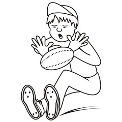 rugby, boy with ball, coloring book for children, vector illustration
