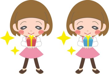 プレゼントの箱を持った笑顔の女の子