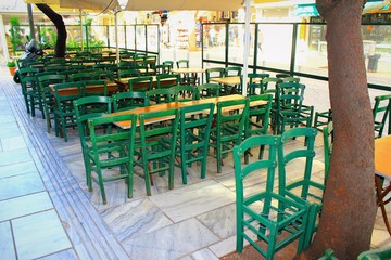 Athens, Greece, March 14 2020 - Closed restaurant during the Coronavirus pandemic.	