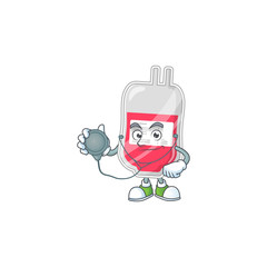 A dedicated Doctor bag of blood Cartoon character with stethoscope