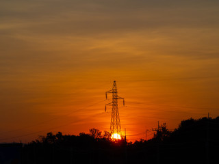 electric pylon at sunset
