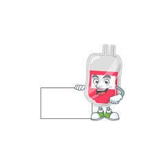 Bag of blood cartoon character concept Thumbs up having a white board