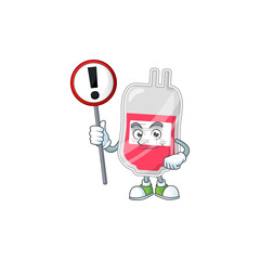 A picture of bag of blood cartoon character concept holding a sign