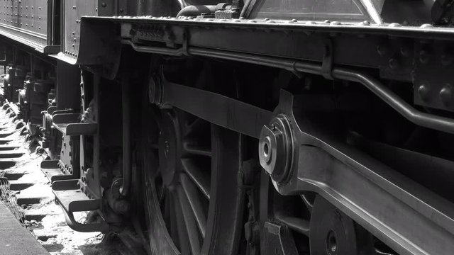 Steam train close up old style shot on tracks