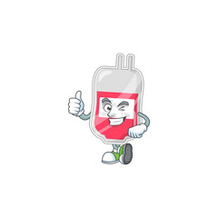 Mascot design style of bag of blood showing Thumbs up finger