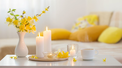 Fototapeta na wymiar spring flowers in vase on modern interior