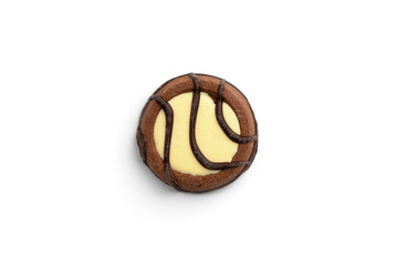 Chocolate cookies with milk filling isolated on white background.