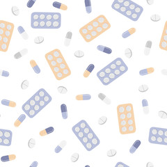 Seamless pattern with pills and capsules