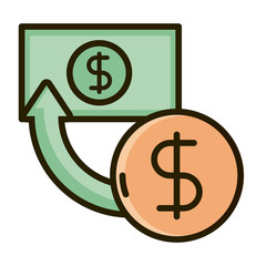 banknote coin transaction business financial investing line and fill icon