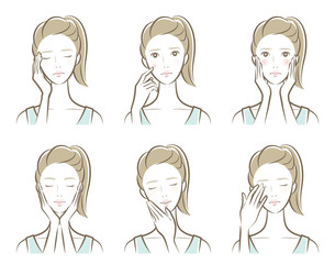 スキンケアをしている女性のイラスト