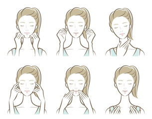 スキンケアをしている女性のイラスト