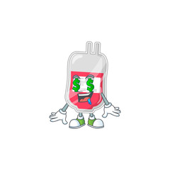 mascot character style of rich bag of blood with money eyes