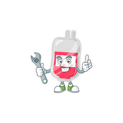 A mechanic bag of blood mascot character fix a broken machine