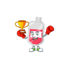 Proudly face of boxing winner bag of blood presented in cartoon character design