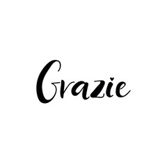 Text in Italian: Thank you. Vector illustration. Lettering. Ink illustration.