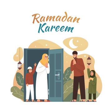 Muslim people greeting and celebrating ramadan
