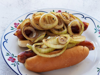 Hot dogs with fried onion 