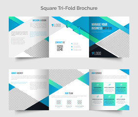 Multipurpose Square tri-fold brochure or Corporate blue tri fold brochure design template