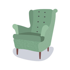 Green armchair. Fashionable furniture in scandinavian style interior concept. flat vector illustration. separate object isolated on white background