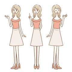 Cute female full body illustration set