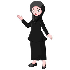 Cartoon beautiful woman muslim presenting