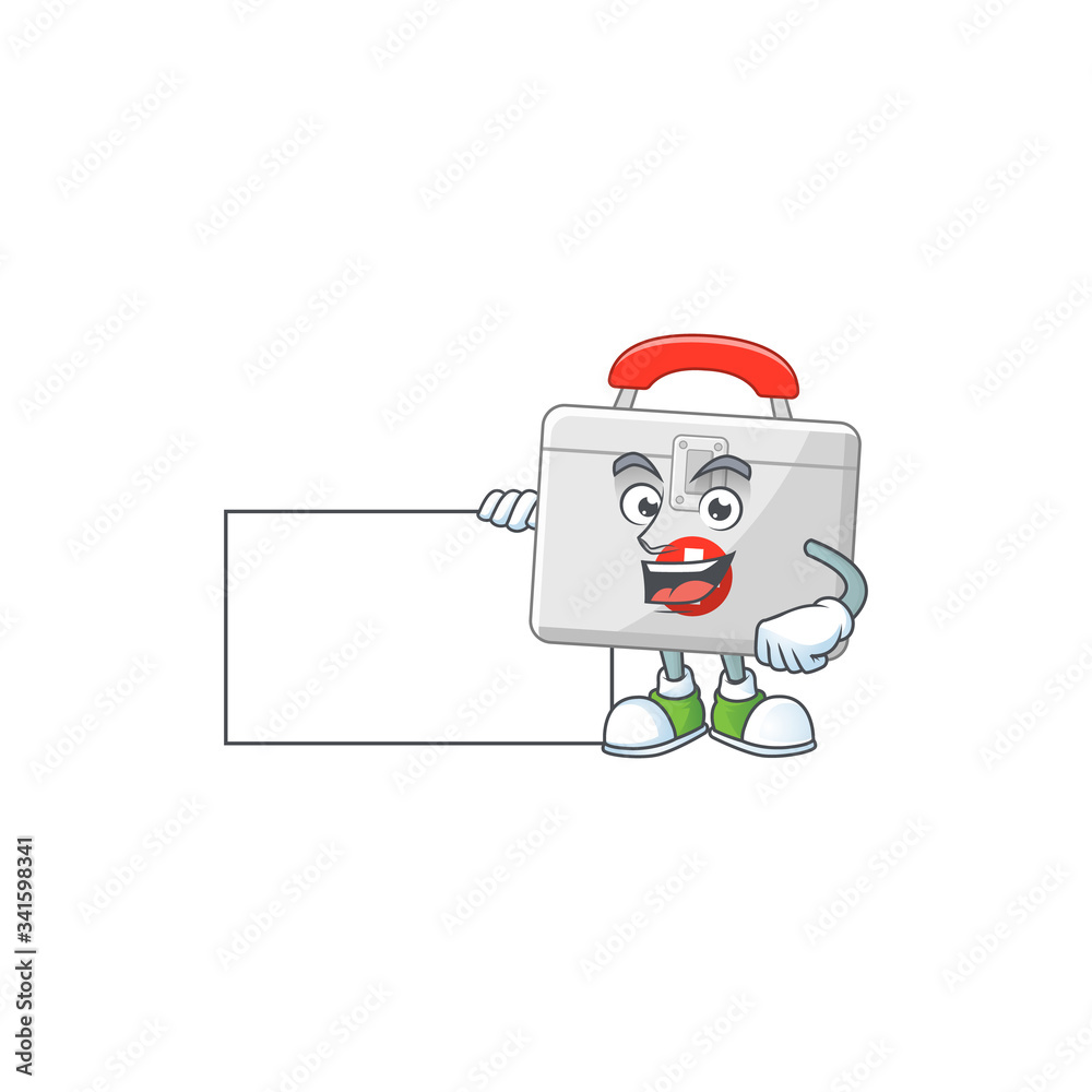 Sticker first aid kit cartoon character concept thumbs up having a white board